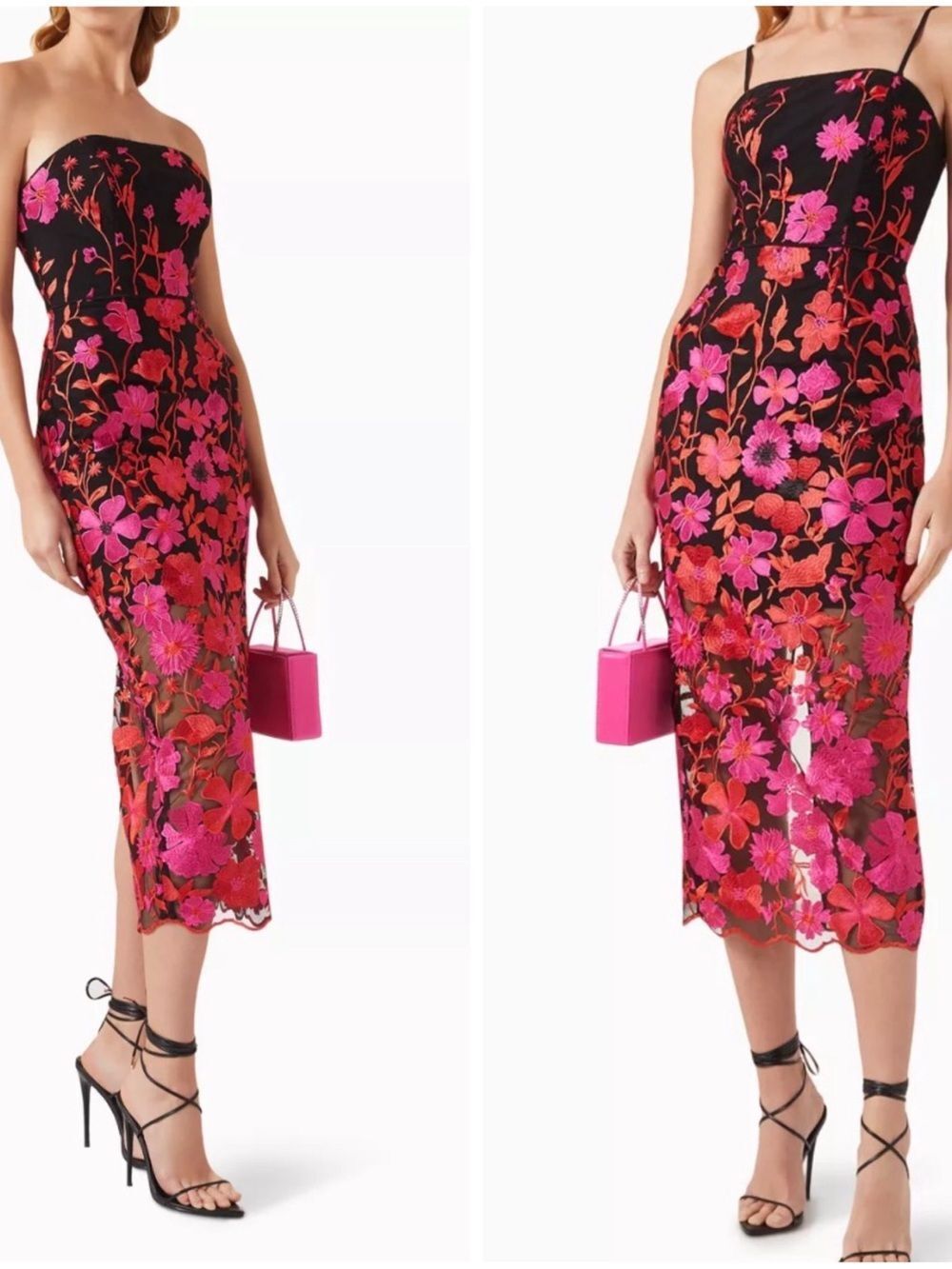 Milly Floral-Embroidered Midi Dress size 2